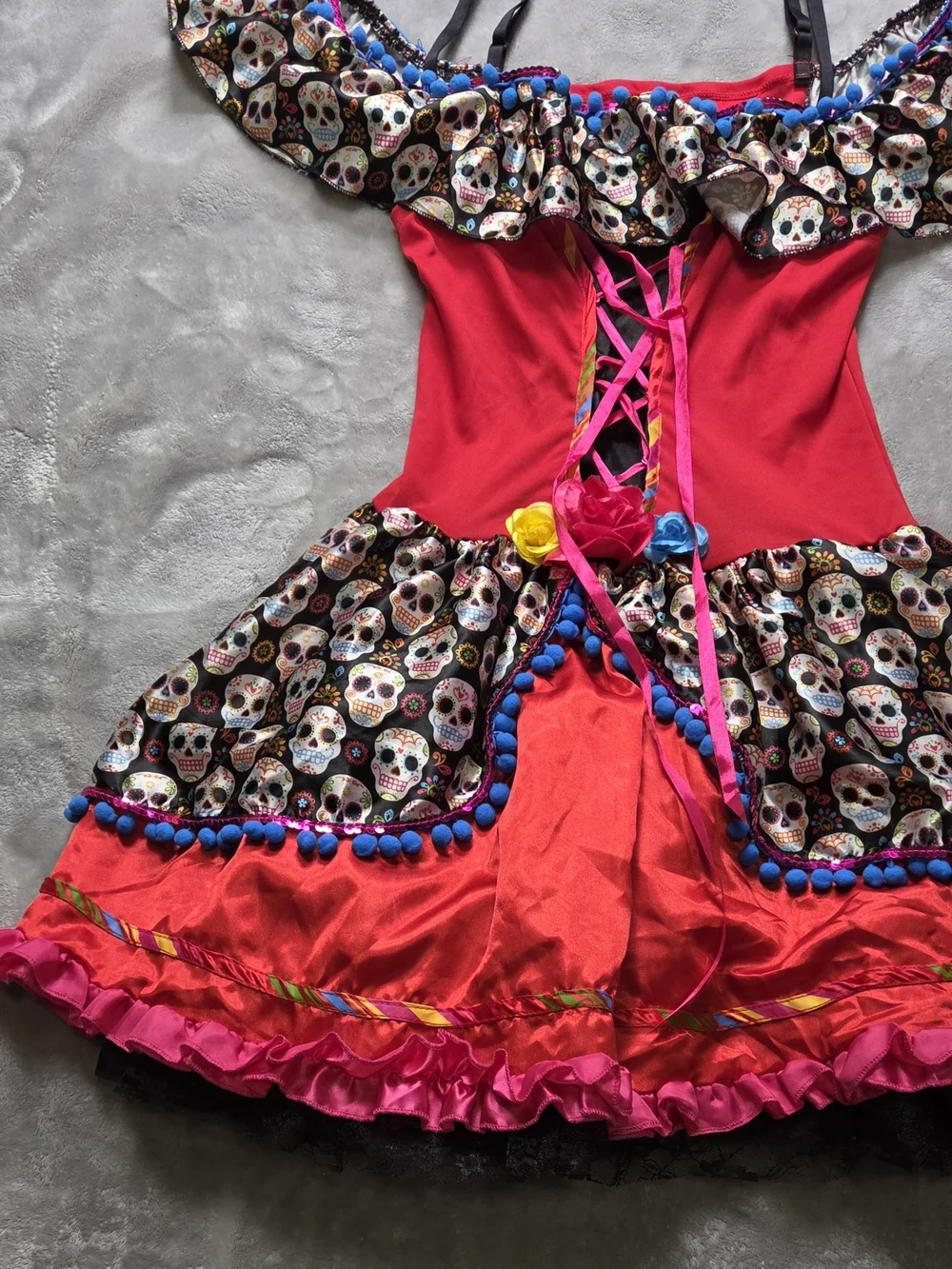 Day of the Dead Sugar Skull Costume Dress Women One Size Halloween Off Shoulder